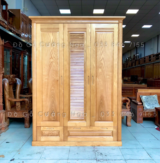 Tủ Áo Gỗ Sồi Nga 3 Cánh 2 Buồng Hiện Đại 