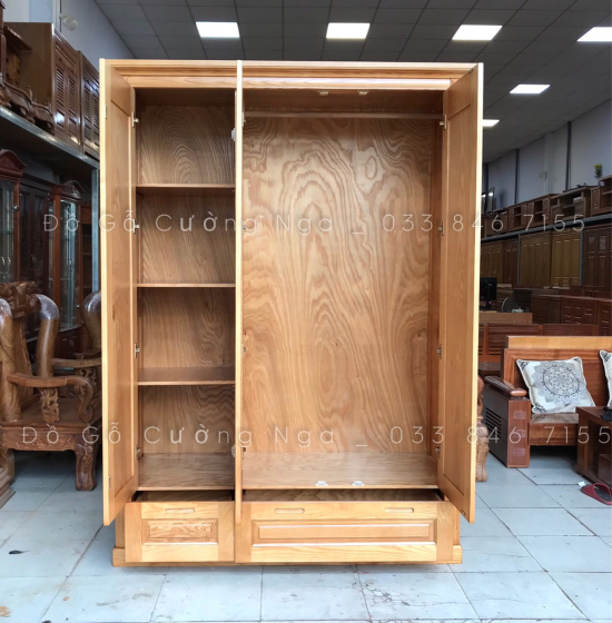 Tủ Áo Gỗ Sồi Nga 3 Cánh 2 Buồng Hiện Đại 