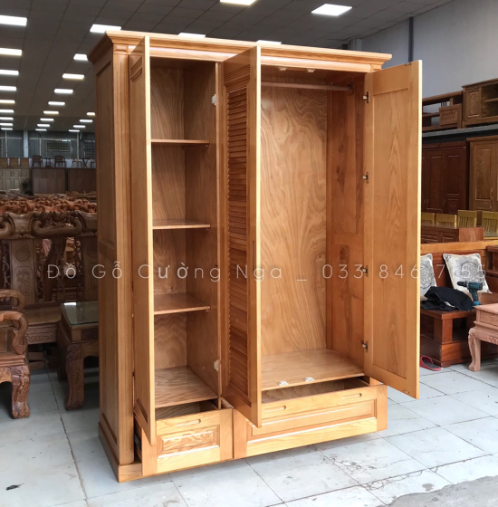 Tủ Áo Gỗ Sồi Nga 3 Cánh 2 Buồng Hiện Đại 
