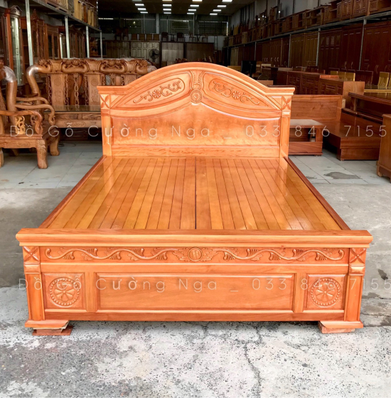 Giường gỗ đinh hương vạt phản - mẫu hoa lá tây 