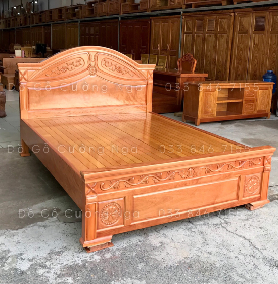 Giường gỗ đinh hương vạt phản - mẫu hoa lá tây 