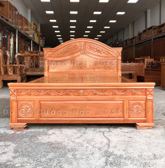 Giường gỗ đinh hương vạt phản - mẫu hoa lá tây 