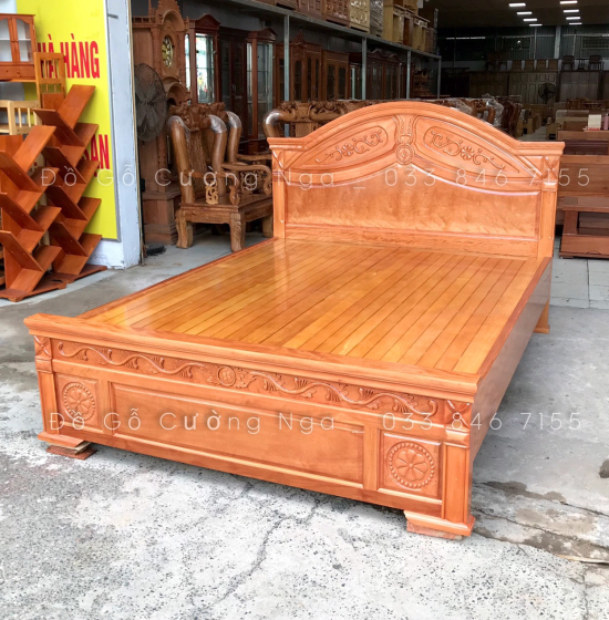Giường gỗ đinh hương vạt phản - mẫu hoa lá tây 