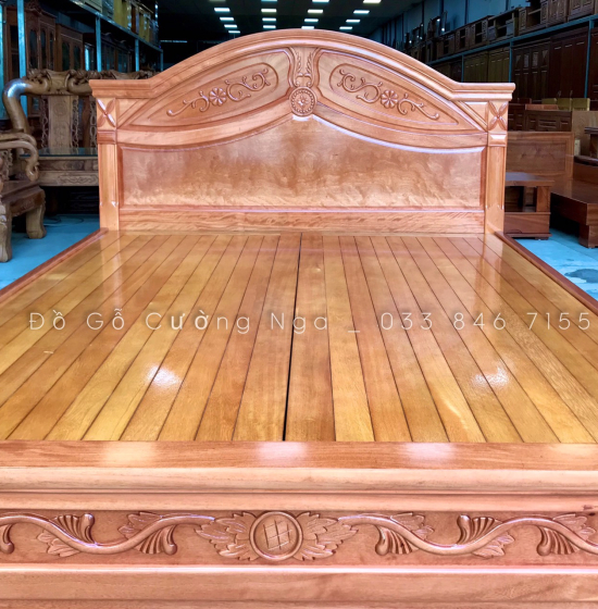 Giường gỗ đinh hương vạt phản - mẫu hoa lá tây 