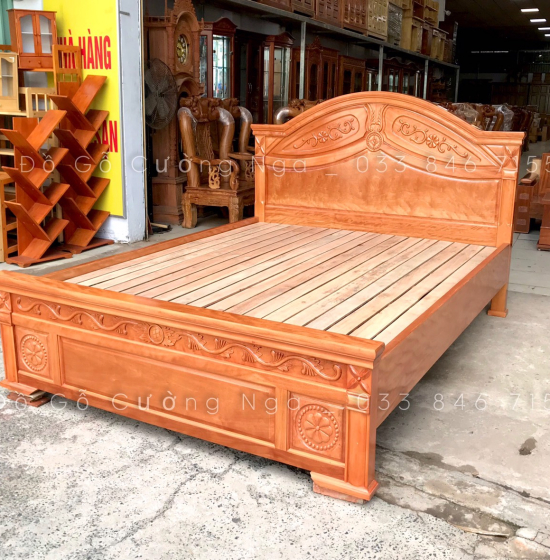 Giường gỗ đinh hương vạt lan - mẫu hoa lá tây 