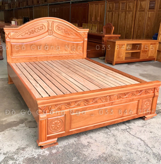Giường gỗ đinh hương vạt lan - mẫu hoa lá tây 