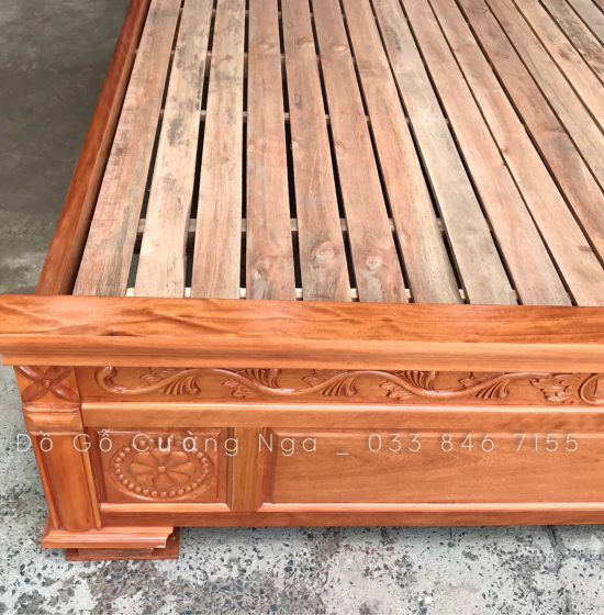 Giường gỗ đinh hương vạt lan - mẫu hoa lá tây 