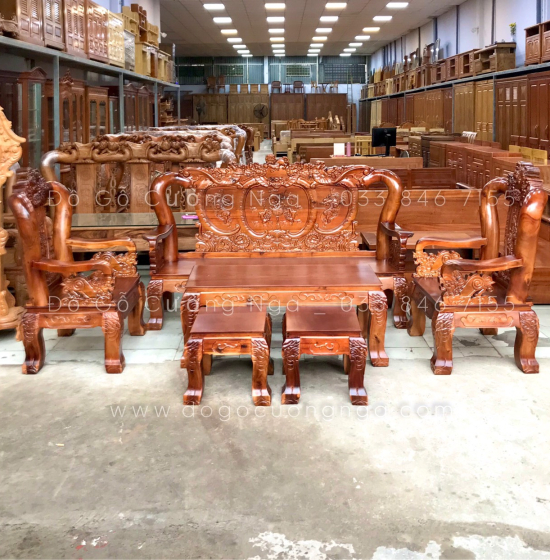 Bộ bàn ghế salon gỗ tràm tay 12 chạm bát tiên 