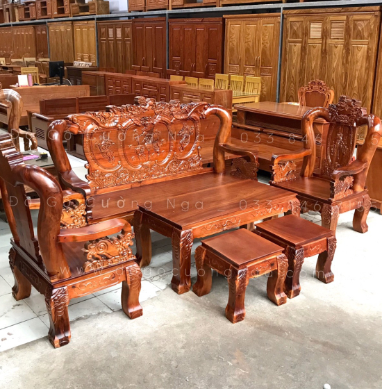 Bộ bàn ghế salon gỗ tràm tay 12 chạm bát tiên 