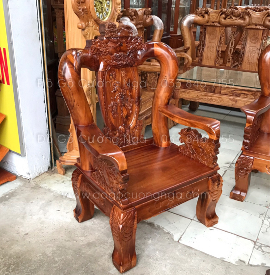 Bộ bàn ghế salon gỗ tràm tay 12 chạm bát tiên 