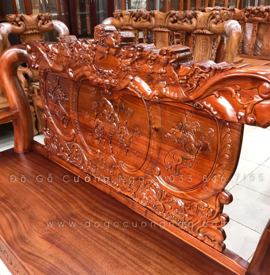 Bộ bàn ghế salon gỗ tràm tay 12 chạm bát tiên 