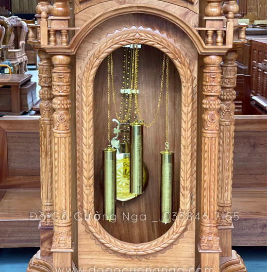 Đồng Hồ Cây Gỗ Gõ Đỏ 2m3 - Mẫu Tháp 