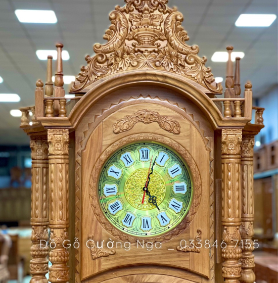 Đồng Hồ Cây Gỗ Gõ Đỏ 2m3 - Mẫu Tháp 