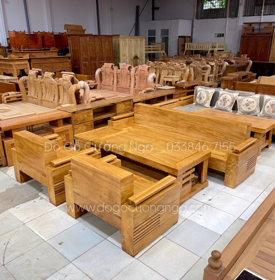 Bộ Ghế Sofa Gỗ Gõ Đỏ Đối Tay Trứng Cao Cấp 