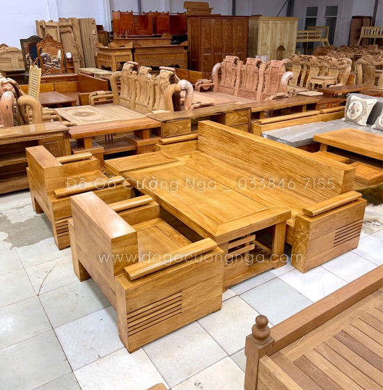 Bộ Ghế Sofa Gỗ Gõ Đỏ Đối Tay Trứng Cao Cấp 