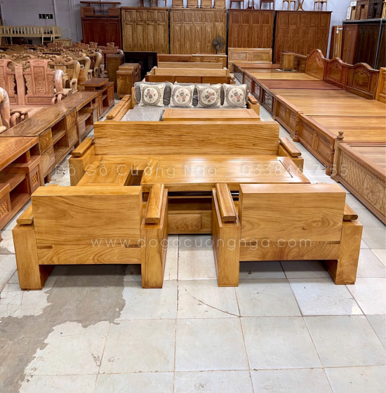 Bộ Ghế Sofa Gỗ Gõ Đỏ Đối Tay Trứng Cao Cấp 