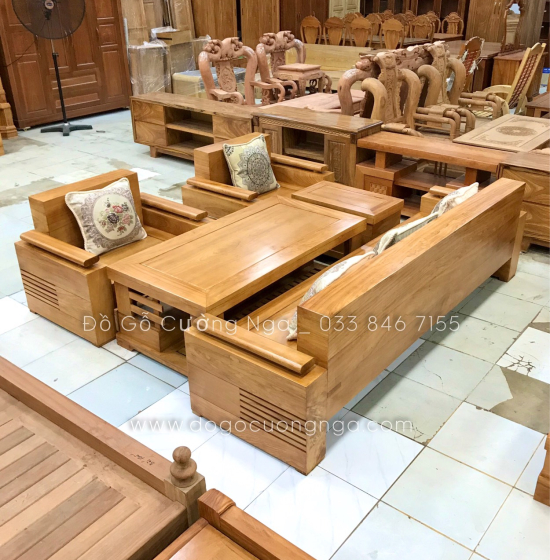 Bộ Ghế Sofa Gỗ Gõ Đỏ Đối Tay Trứng Cao Cấp 