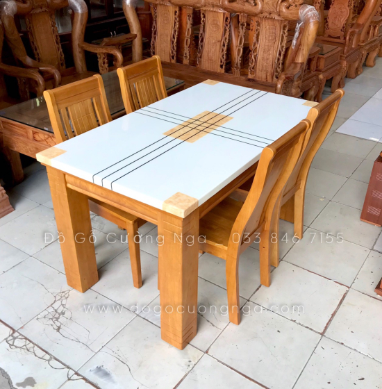Bộ bàn ăn mặt đá nhập khẩu 4 ghế hiện đại 