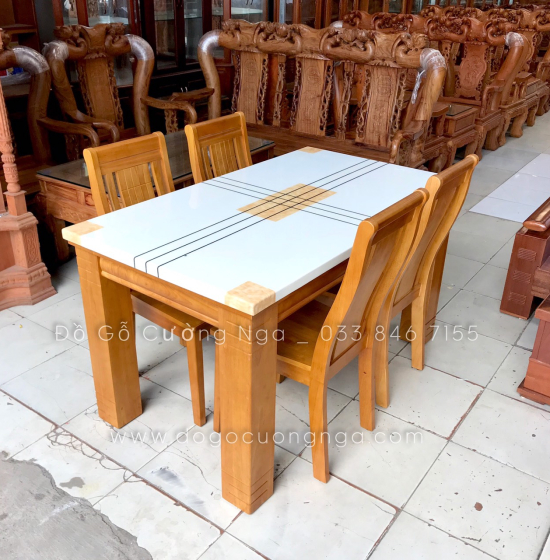 Bàn ăn mặt đá 4 ghế cao cấp BĐ 011