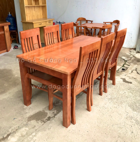 Bộ bàn ăn gỗ Sồi Nga 1m6 mặt liền giá rẻ BG 067