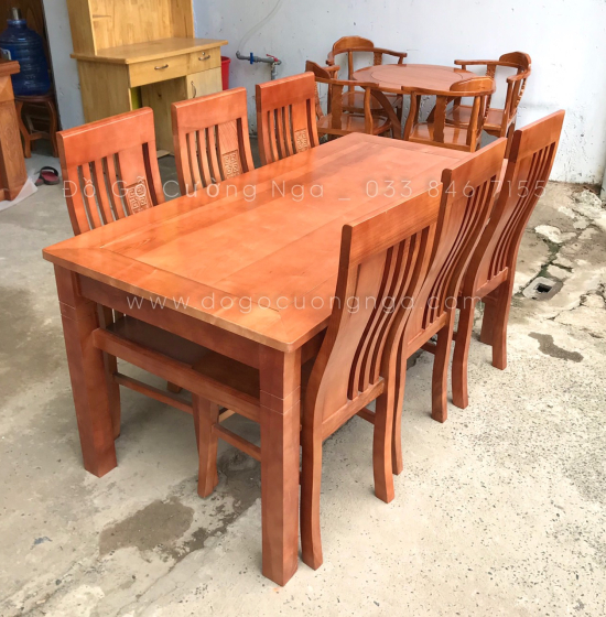 Bộ bàn ăn gỗ Sồi Nga 1m6 mặt liền giá rẻ BG 067