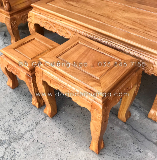 Bộ bàn ghế salon gỗ gõ đỏ tay 10 - 6 món 