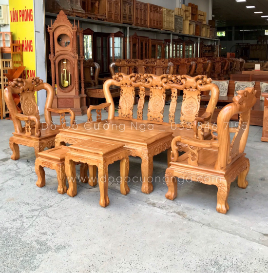 Bộ bàn ghế salon gỗ gõ đỏ tay 10 - 6 món 