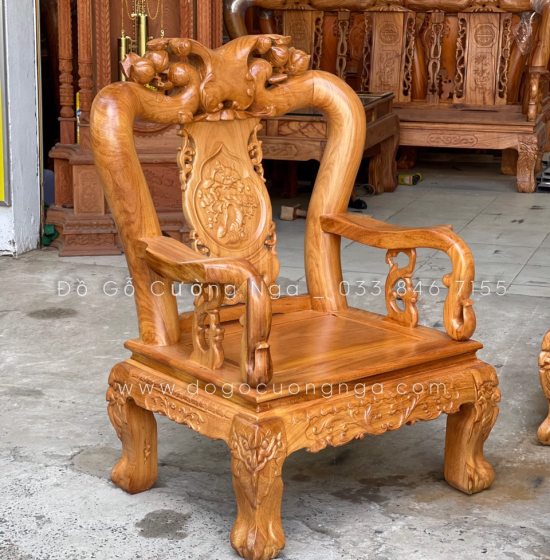 Bộ bàn ghế salon gỗ gõ đỏ tay 10 - 6 món 