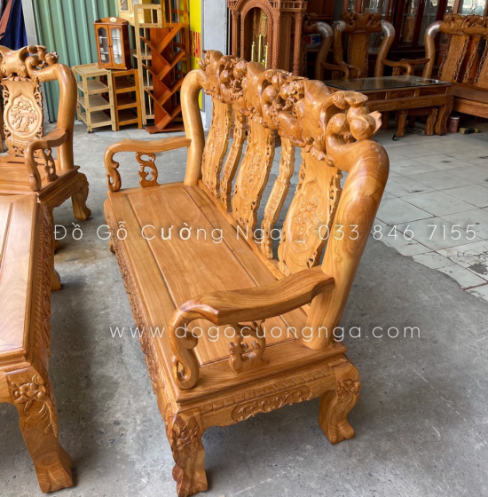 Bộ bàn ghế salon gỗ gõ đỏ tay 10 - 6 món 