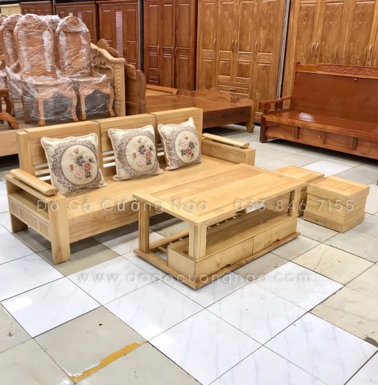 Bộ Ghế Sofa Một Văng 2m - Gỗ Sồi Nga Màu Tự Nhiên 