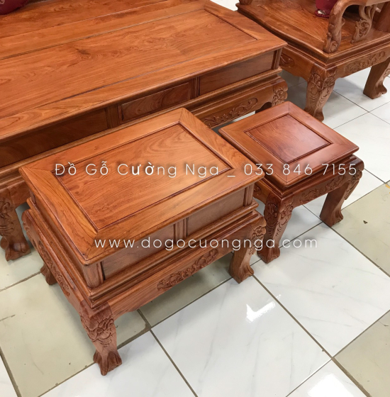 Bộ salon gỗ hương đá chạm đào tay 10 - 6 món cao cấp 