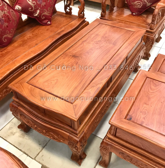 Bộ salon gỗ hương đá chạm đào tay 10 - 6 món cao cấp 