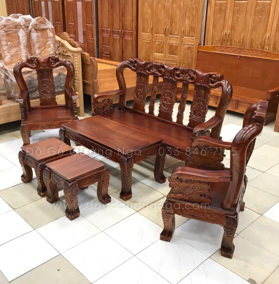 Bộ bàn ghế phòng khách gỗ tràm tay 10 