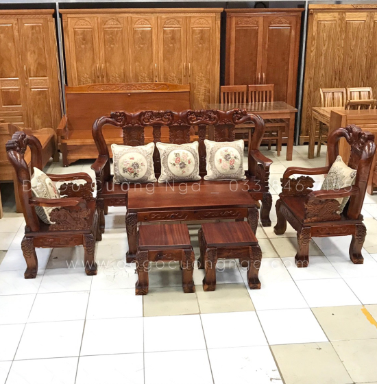 Bộ bàn ghế phòng khách gỗ tràm tay 10 