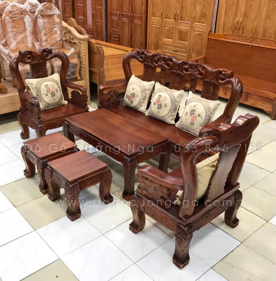 Bộ bàn ghế phòng khách gỗ tràm tay 10 