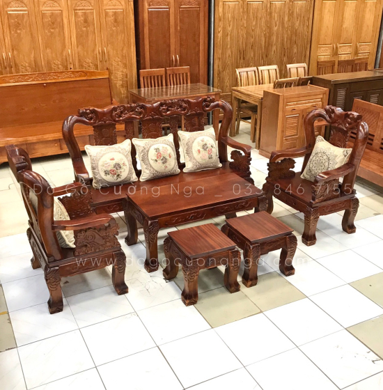 Bộ bàn ghế phòng khách gỗ tràm tay 10 