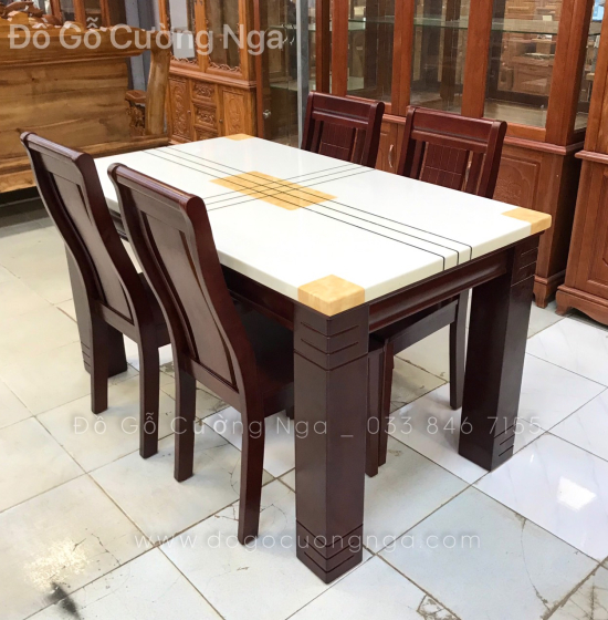 Bộ bàn ăn 4 ghế mặt đá nhập khẩu BĐ 010