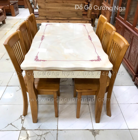 Bộ bàn ăn mặt đá 6 ghế hiện đại 