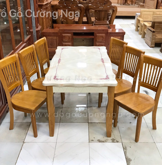 Bộ bàn ăn mặt đá 6 ghế hiện đại 