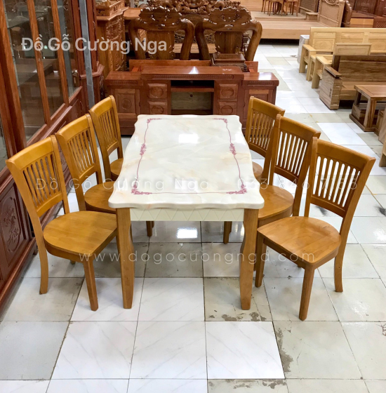 Bộ bàn ăn mặt đá 6 ghế hiện đại 