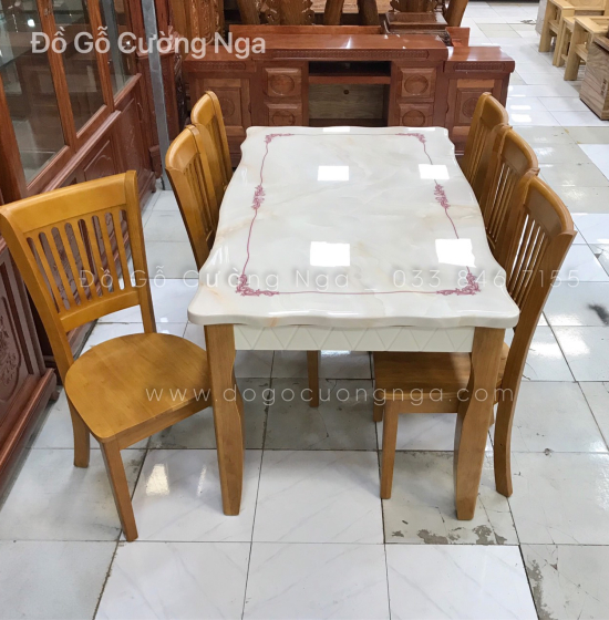 Bộ bàn ăn mặt đá 6 ghế hiện đại 