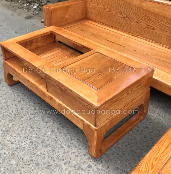 Bộ Ghế Sofa Văng Gỗ Sồi Nga Chân Choãi 2m4 - Lau Màu Gõ Đỏ 