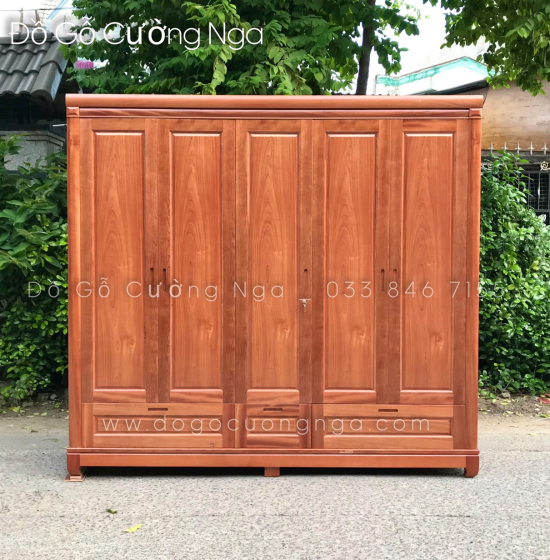 Tủ quần áo gỗ xoan đào 5 cánh 