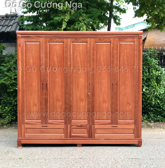 Tủ quần áo gỗ xoan đào 5 cánh 
