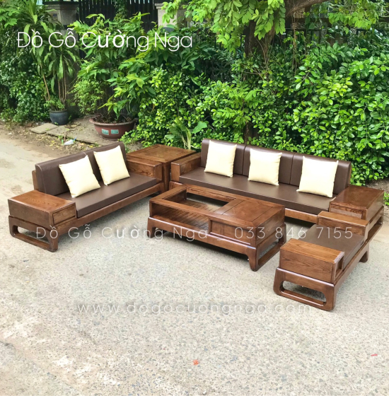 Bộ Bàn Ghế Chân Quỳ Lau Màu Óc Chó - Kèm Nệm 