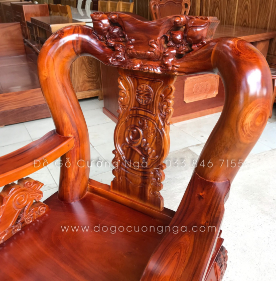 Bộ bàn ghế salon gỗ tràm tay 12 - 6 món chạm đào
