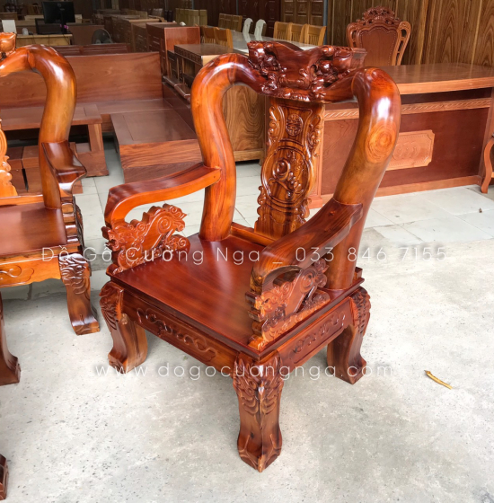 Bộ bàn ghế salon gỗ tràm tay 12 - 6 món chạm đào