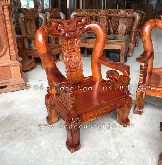 Bộ bàn ghế salon gỗ tràm tay 12 - 6 món chạm đào