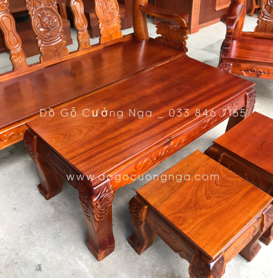 Bộ bàn ghế salon gỗ tràm tay 12 - 6 món chạm đào