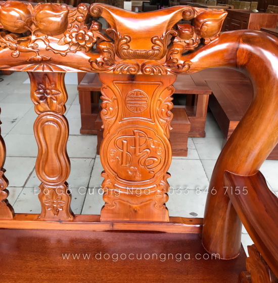 Bộ bàn ghế salon gỗ tràm tay 12 - 6 món chạm đào